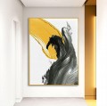 Pincelada negro amarillo abstracto de Palette Knife wall art minimalismo
